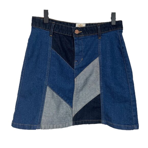 River Island Patchwork Denim Mini A-Line Skirt Size 8 - Picture 1 of 3